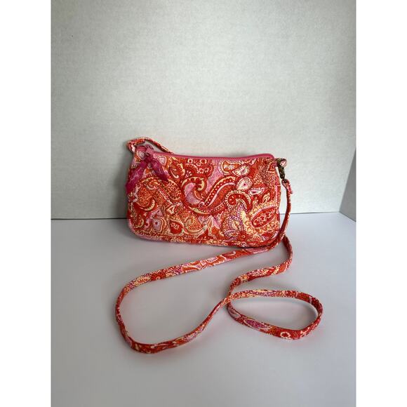 Vera Bradley Sherbet Paisley Hobo Crossbody Bag – Pink & Orange Quilted Purse - Picture 1 of 6